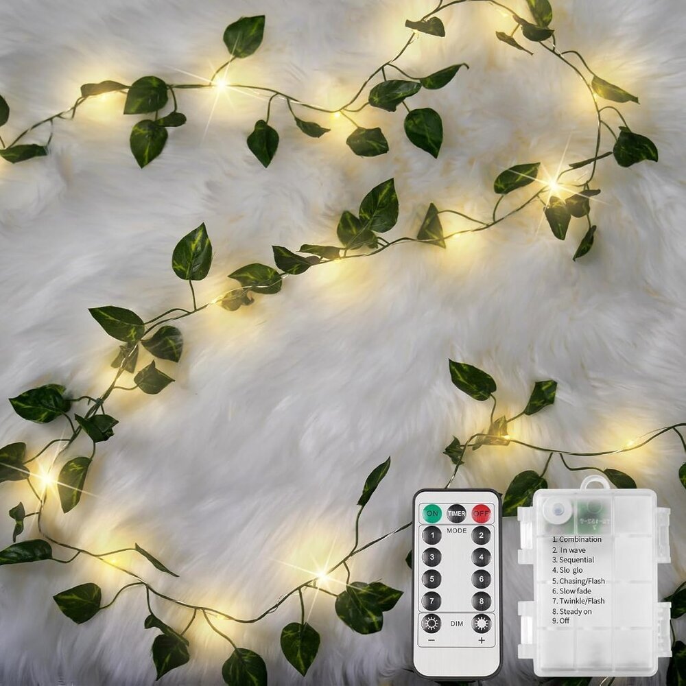 Vine with Fairy Lights Battery Operated, 33ft100 LED Pothos String Lights with R